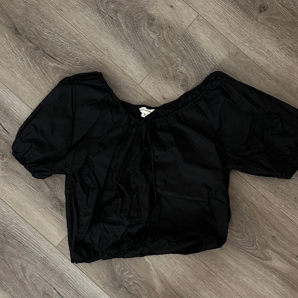 Lucky Brand Black Puff-Sleeve Poplin Top - Women